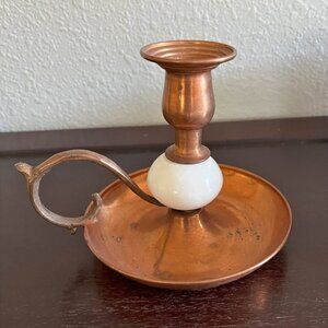 Vintage Copper and Stone Candle Holder Chamberstick Candlestick